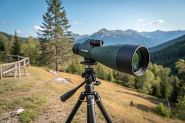 Spektiv auf einem Stativ in der Natur, ideal für Vogelbeobachtung und Landschaftserkundung.