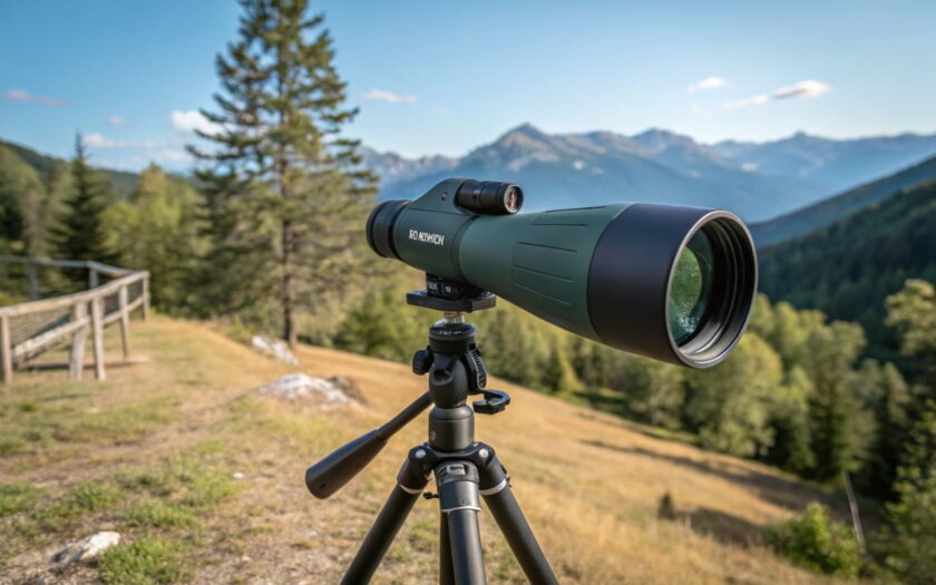 Spektiv auf einem Stativ in der Natur, ideal für Vogelbeobachtung und Landschaftserkundung.