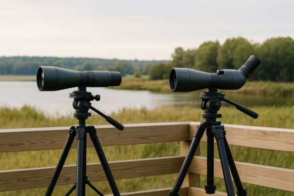 Gerader oder schräger Einblick beim Spektiv Spektiv für die Vogelbeobachtung mit geradem und schrägem Einblick im Vergleich