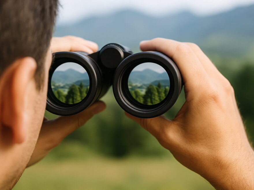 Doppelbild beim Fernglas – Beispielansicht mit doppelt überlagertem Motiv in der Ferne