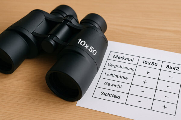 10x50 Fernglas im Vergleich: Vorteile und Nachteile 10x50-Fernglas mit Vergleichstabelle zu Stärken und Schwächen gegenüber einem 8x42-Modell